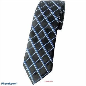 Tie Bibas Handmade Black Blue Windowpane Ribbon Polyester